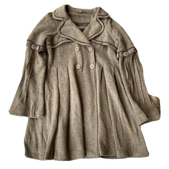 Carmen By Dance In Paris Peacoat Jacket Wool Tan Lined Sz Medium Winter Warm - Picture 1 of 13